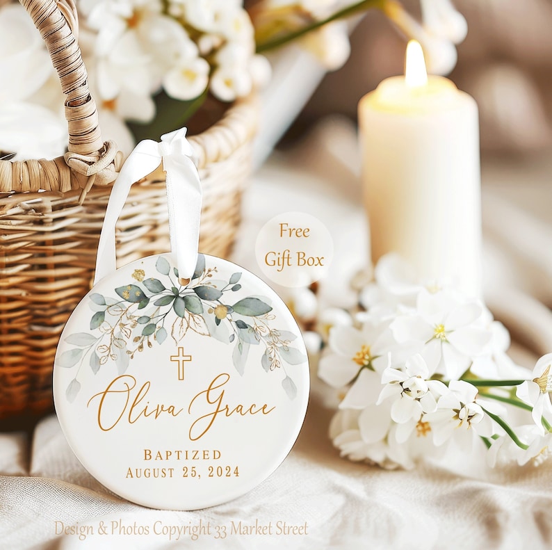 Personalized Cross Porcelain Ornament- Baptism Gift for Girl - Goddaughter Gift bild 3