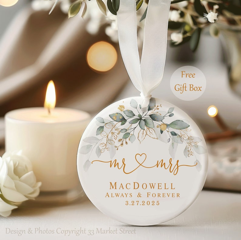 Mr and Mrs Ornament - Wedding Gift - Our First Christmas Married - Couples Ornament - Newlywed Gift - Personalized