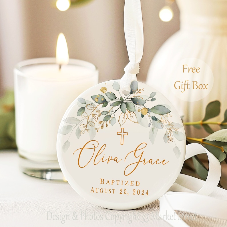 Personalized Cross Porcelain Ornament- Baptism Gift for Girl - Goddaughter Gift bild 2