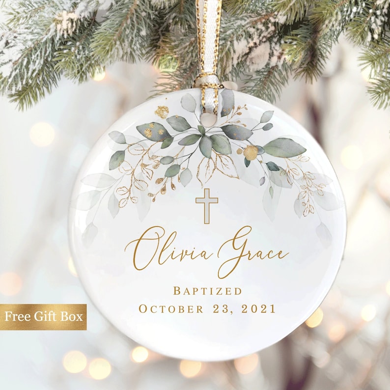 Personalized Cross Porcelain  Ornament- Baptism Gift for Girl - Goddaughter Gift 