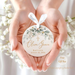 Personalized Cross Porcelain Ornament- Baptism Gift for Girl - Goddaughter Gift bild 4