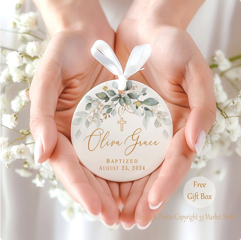 Personalized Cross Porcelain Ornament- Baptism Gift for Girl - Goddaughter Gift bild 4
