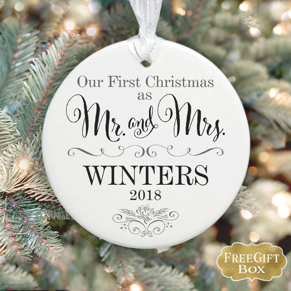 Our First Christmas Married Ornament Our First Christmas as Mr and Mrs married ornament personalized w47 Newlywed Christmas ornament