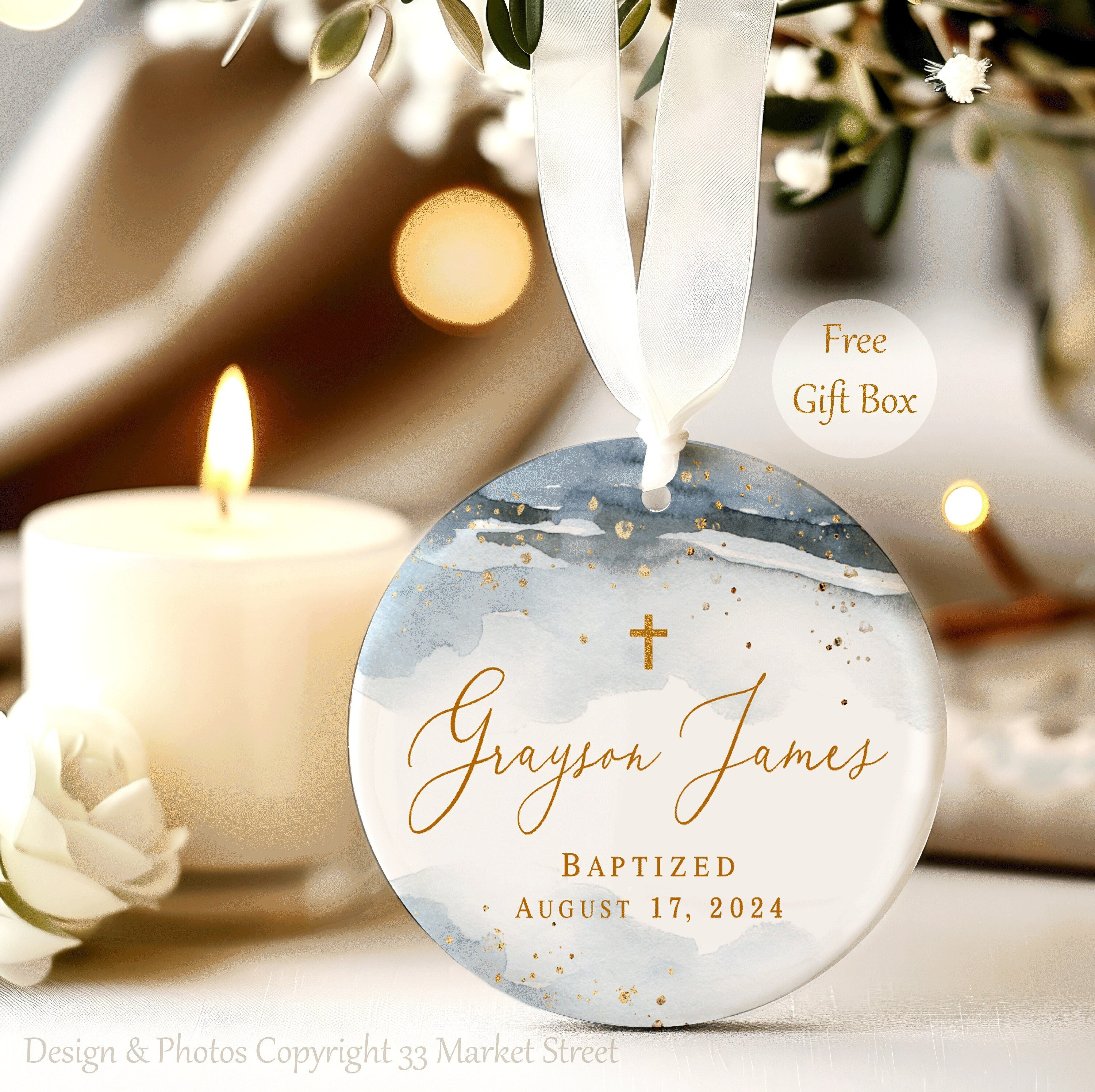 Personalized Porcelain Ornament- Baptism Gift for Boy - Custom Christening Gift