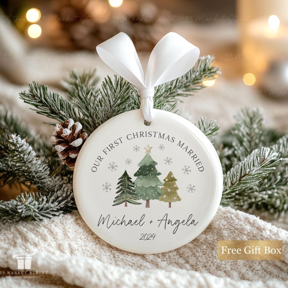 First Christmas Married Ornament - Mr Mrs Ornament - Personalized Wedding Gift Newlywed Gift - Our First Christmas Ornament