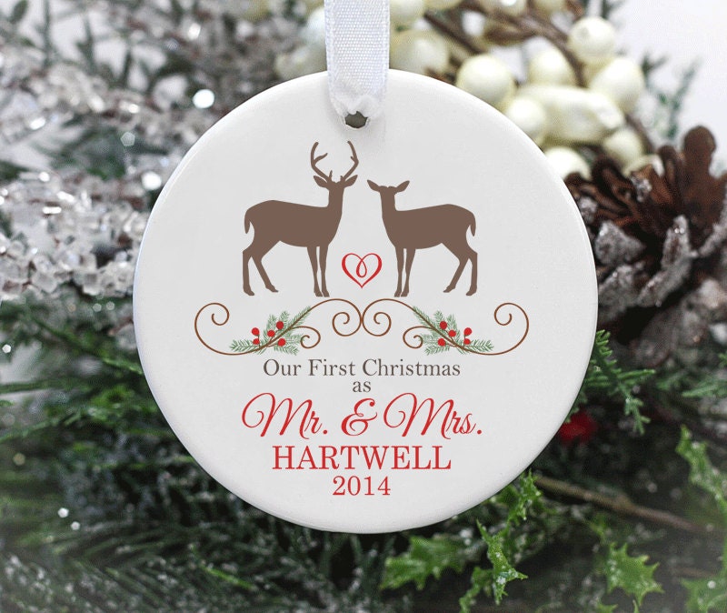 Our First Christmas as Mr & Mrs Wedding Ornament - Personalized Deer …