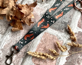 Woodland Lanyard Fox Design | Cute Lanyard | Witch Lanyard | Fox Art | Fox Stationery | Fox Print | Woodland Print | Woodland Art | Fox Gift