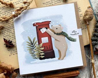 Bear Christmas Card | Woodland Christmas Card | Woodland Xmas Card | Cute Christmas Card | Bear Greeting Card | Bear Lover | Post Box Card