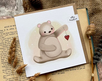 Bear Valentines Card | Love Cards | Woodland Greeting Card | Cute Valentines Card | Illustrated Cards | Wedding Card | Card For Wife
