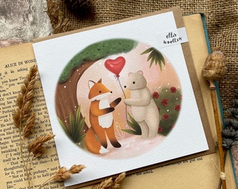 Woodland Valentines Card | Woodland Love Card | Woodland Greeting Card | Cute Valentines Card | Illustrated Cards | Fox Valentines