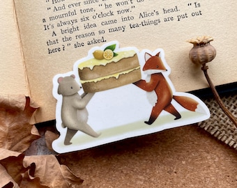 Fox & Bear Sticker | Vinyl Stickers | Woodland Decal | Fox Sticker | Cake Sticker | Lemon Cake | Birthday Cake | Party Bag Fillers