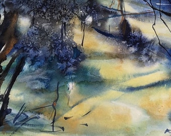 Painting original watercolour, Aquarelle , Abstract art, made by SilkArtidea, Landscape Abstract.