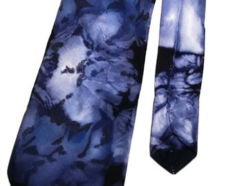 Hand Painted Silk Necktie.Dark Marina Blue Color. Design by SilkArtidea