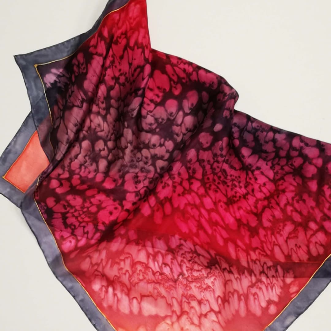 Small Red Scarf, Red Silk Scarf, Daughter. Design by Silkartidea, Silk