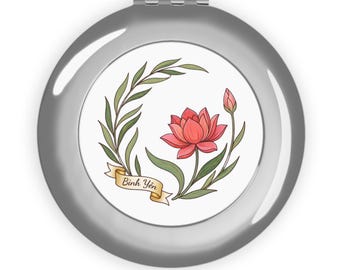 Lotus Flower Compact Mirror | Vietnamese Travel Makeup Accessory (Bình Yên-Peace)