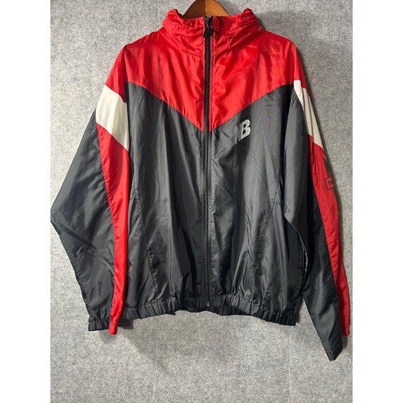 New Balance, Vintage 90s New Balance Windbreaker Jacket Red Black Packaway Hood Mens Large