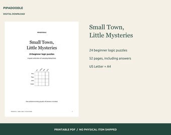 Beginner Logic Puzzle Book, 24 Puzzles with Answers, Printable PDF