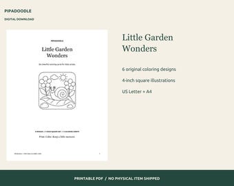 Garden Coloring Cards for Kids, 6 Designs, 4-Inch Art (Printable PDF)