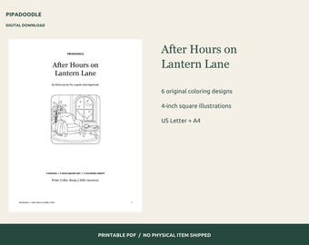 Cozy Coloring Cards Printable: 6 Evening Scenes, 4-Inch Art, A4 and US Letter