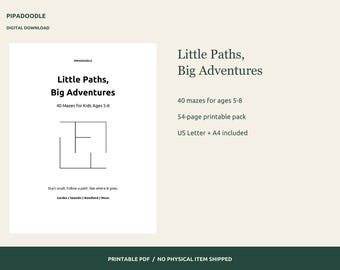 Mazes for Kids Ages 5-8, 40 Adventures with Answers, Printable PDF
