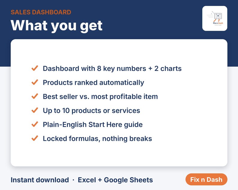 Sales Dashboard Template, Small Business Sales Tracker Spreadsheet, Product Sales Report, Excel & Google Sheets image 2