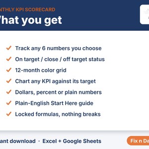KPI Dashboard Template, Small Business KPI Scorecard, Monthly Business Goals Tracker, Excel & Google Sheets image 3
