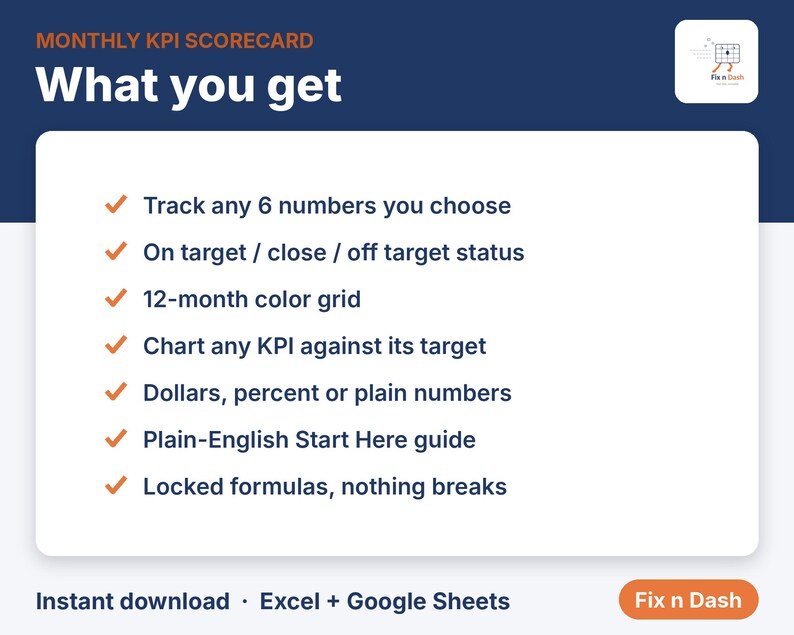 KPI Dashboard Template, Small Business KPI Scorecard, Monthly Business Goals Tracker, Excel & Google Sheets image 3