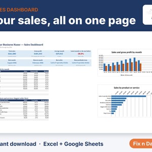 Sales Dashboard Template, Small Business Sales Tracker Spreadsheet, Product Sales Report, Excel & Google Sheets image 4