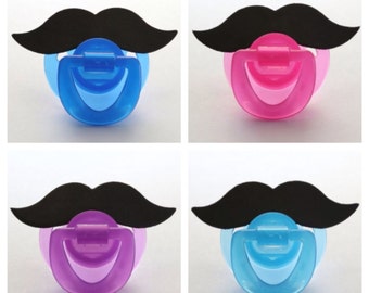 MUSTACHE PACIFIER (pick a color: light blue, deep blue, pink, or purple) (stache paci) Ready to ship! RTS