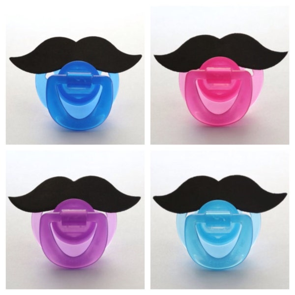 MUSTACHE PACIFIER (pick a color: light blue, deep blue, pink, or purple) (stache paci) Ready to ship! RTS