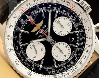 Reloj de hombre Breitling Navitimer Cronógrafo de 43 mm con esfera negra vintage, estilo piloto.