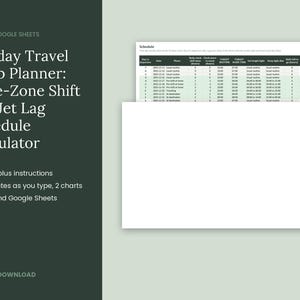 Jetlag-kalkylator Kalkylblad Tidszon Sömnschema Planerare för Excel och Google Sheets