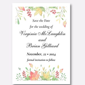25 personalisierte benutzerdefinierte Aquarell Herbst Herbst Blätter Save the Date Karten + Umschläge