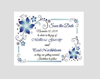 25 Personalizado Personalizado Azul Azul Flor Scroll Boda Nupcial Guardar el Anuncio de Tarjetas de Fecha + sobres
