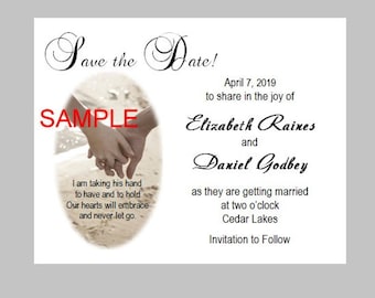 25 Personalized Custom Beach Sand Tropical Destination Wedding Bridal Save the Date Cards Announcement + envelopes