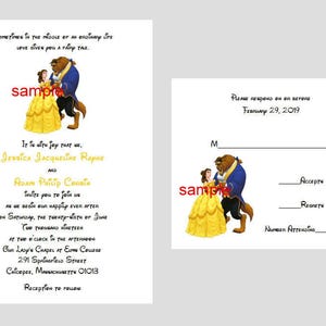 50 invitaciones personalizadas de Disney Belle La Bella y la Bestia para bodas, tarjetas RSVP y sobres