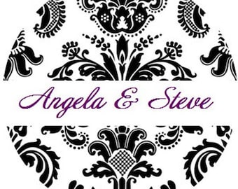 120 Personalized Custom Damask Wedding Round Stickers Envelope Seals