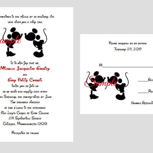 Disney Wedding Invitations Mickey and Minnie Wedding Disney Etsy