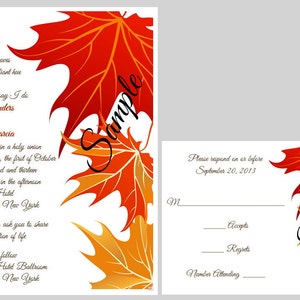 100 personalisierte custom Herbst Herbst Blätter Braut Hochzeit Zeremonie Einladungen Karten Set