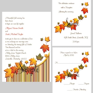 100 Personalized Custom Fall Autumn Leaves Bridal Wedding Ceremony Invitations Cards Set image 1