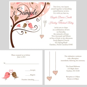 100 personnalisé personnalisé amour rose Vintage oiseaux mariée mariage cérémonie Invitations cartes Set fleurs de pommier
