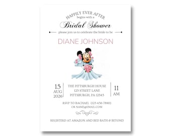 25 inviti e buste per nozze personalizzate Disney Mickey e Minnie Bridal Shower