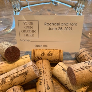100 Personalized Custom Place Cards / Seating Cards + 100 Natural Wine Cork Place Card Holders