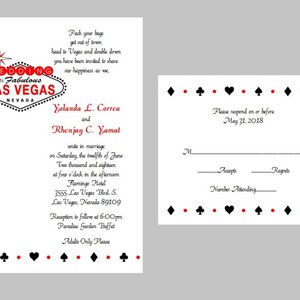 100 custom Las Vegas Wedding Bridal Invitations Schede RSVP Set