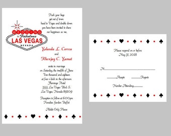 100 Personalized Custom Las Vegas Wedding Bridal Invitations RSVP Cards Set + envelopes