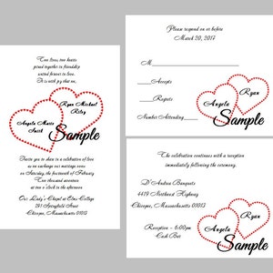 100 gepersonaliseerde aangepaste dubbele rode harten Bridal Wedding ceremonie uitnodigingen kaarten SET