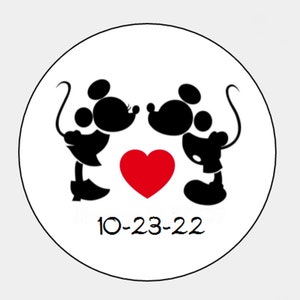 120 Personalized Custom Mickey and Minnie Disney Wedding Round Stickers Envelope Seals