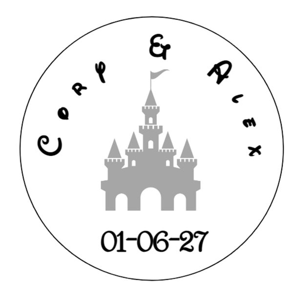 120 Personalized Custom Cinderella Castle Disney Wedding Round Stickers Envelope Seals