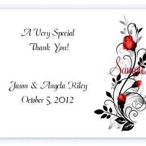 25 Personalized Custom Wedding Red Rose Floral Thank You Cards and Envelopes