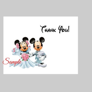 25 Personalized Custom Wedding Disney Mickey and Minnie Thank You Cards and 25 Envelopes